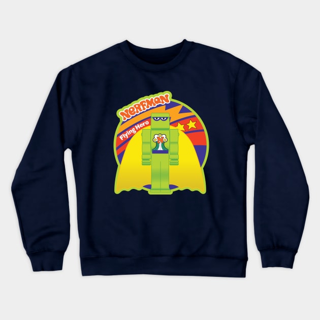 Nerfman Flying Hero Crewneck Sweatshirt by Chewbaccadoll